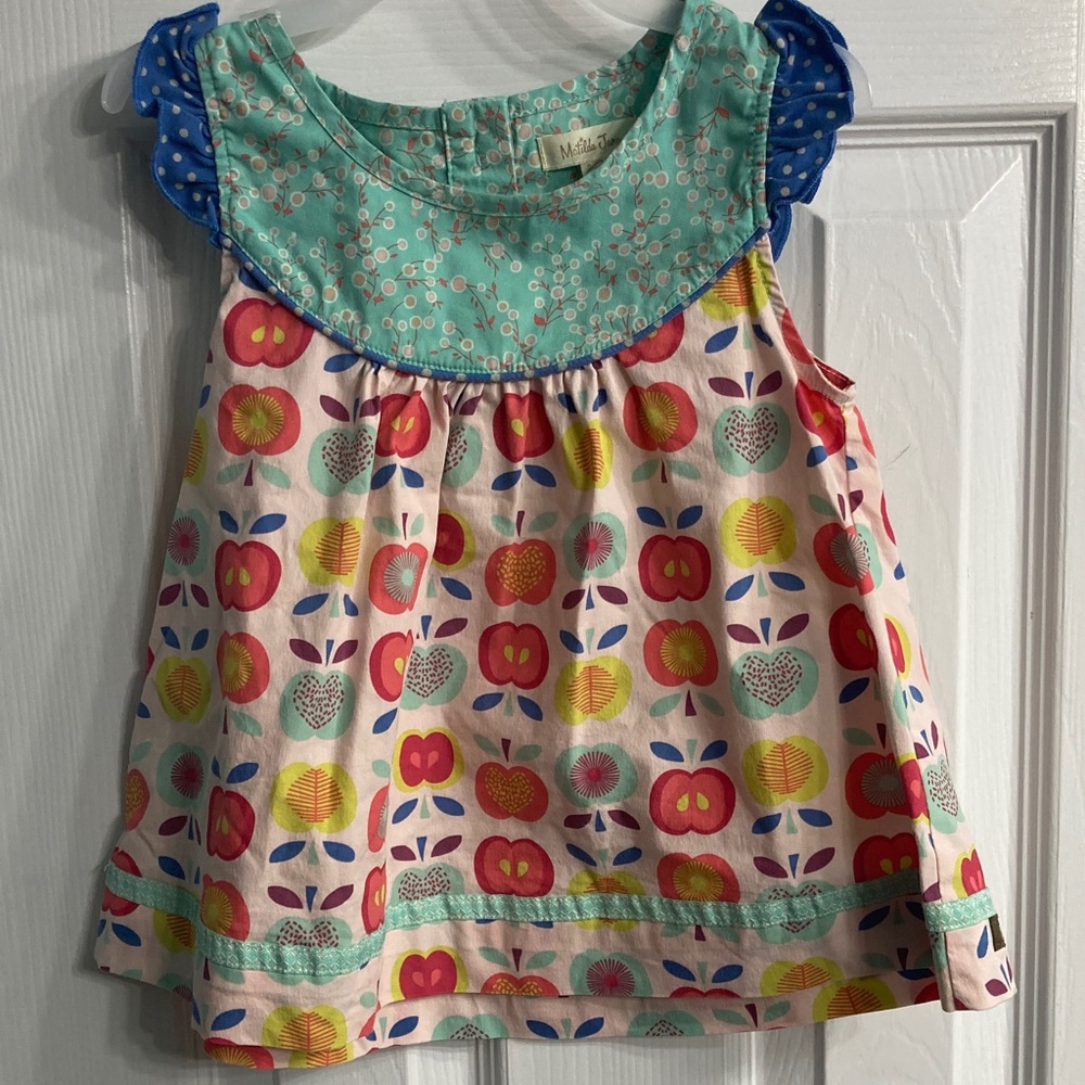 Matilda Jane Pink and Blue Apple Print Kids Blouse